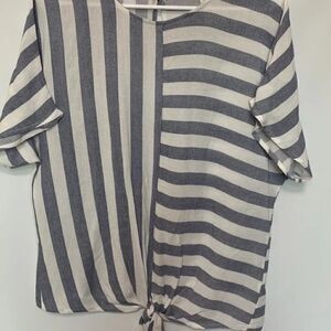 Peppermint Striped Lightweight Knotty Front Blouse